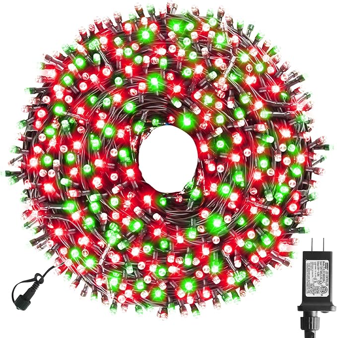 XTF2015 Christmas String Lights 105ft 300 LED Christmas Lights 8 Modes Memory Function &amp Timer- UL Certified - Outdoor Indoor Christma s Fairy Lights for Tree Garden Party Wedding(Red + Green)