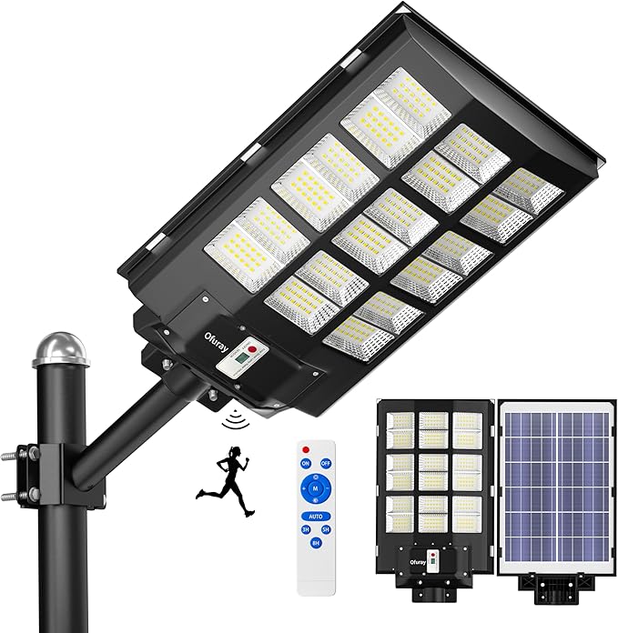 Ofuray Solar Street Lights OutdoorSolar Security Flood Lights Parking Lot Lights Commercial Dusk to Dawn 6500k Waterproof Led with Remote Control Motion for StreetCourtBarn (Of-3600W 218000Lm)