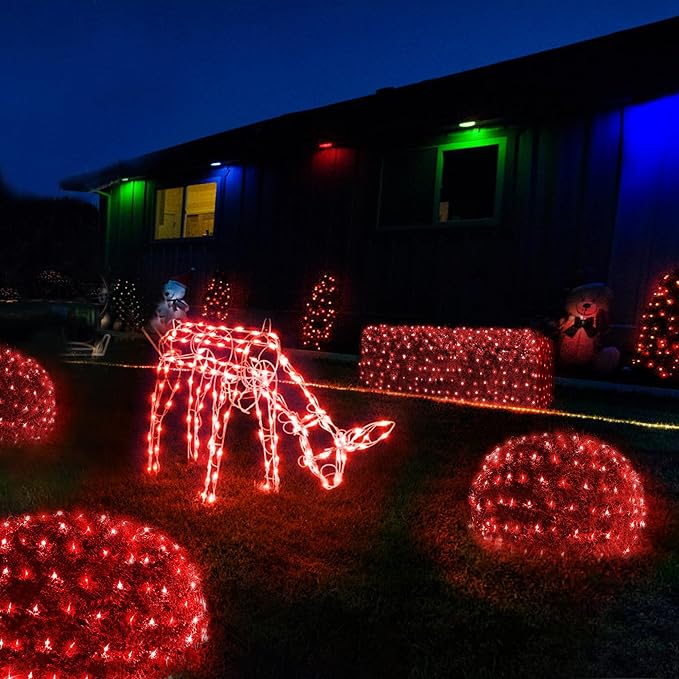 WBao Christmas Lights 200LED 8.4ft x 5.2ft Net Lights Outdoor Mesh Light with 8 Modes Timer UL Certified End to End Connectable Waterproof for Lawn Bushes Outdoor Christmas Decorations Red