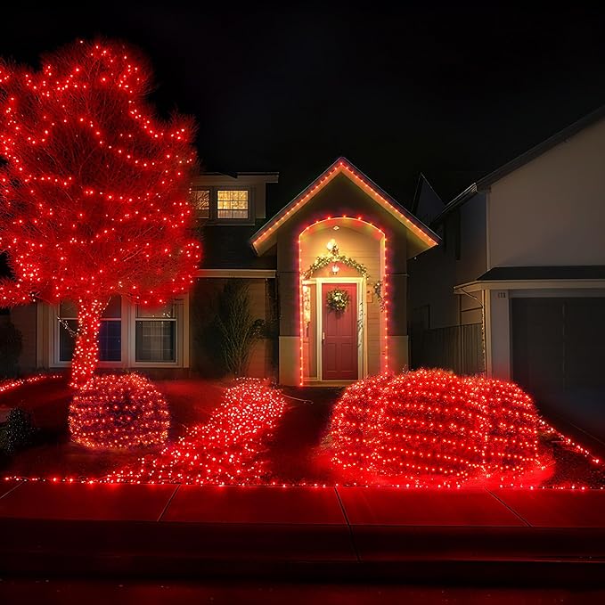 BlcTec Outdoor Christmas Lights 360 LED 9.8ft x 6.6ft Christmas Net Lights with 8 Modes UL Certified Timer Connectable Waterproof for Trees Bushes Shrubs Yard Outdoor Xmas Decorations Red