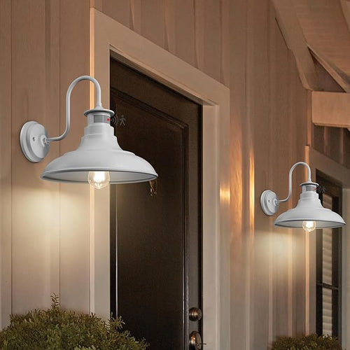 2 Pack Farmhouse Gooseneck Wall Sconce Barn LightsMotion Sensor and Dusk to Dawn Outdoor Wall Mount Lighting Fixtures3 Modes Exterior Porch Light IP65 Waterproof E26 Matte White Wall Lamp for Patio