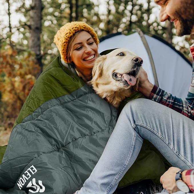 Elevon Double Sleeping Bag 2 Pillows for Adults Queen Size XL Sleeping Bag Waterproof Compact with Compression Sack 2 Person Sleeping Bags Cold Warm Weather- 3 Seasons Backpacking Hiking Travel
