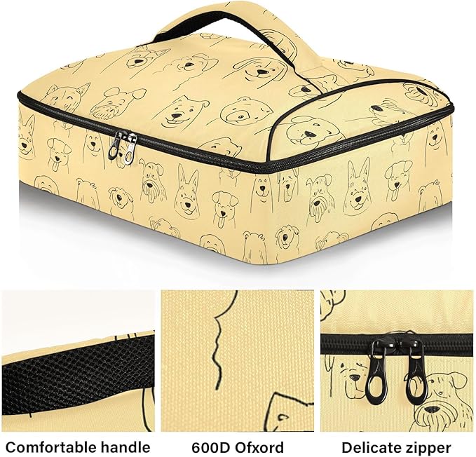 Casserole Carrier Lovely Dog Pattern PrintInsulated Casserole Carrier for Hot or Cold Food Thermal Lunch Tote for Potluck Parties Picnic Beach Fits 9 x 13 Inches Baking Dish