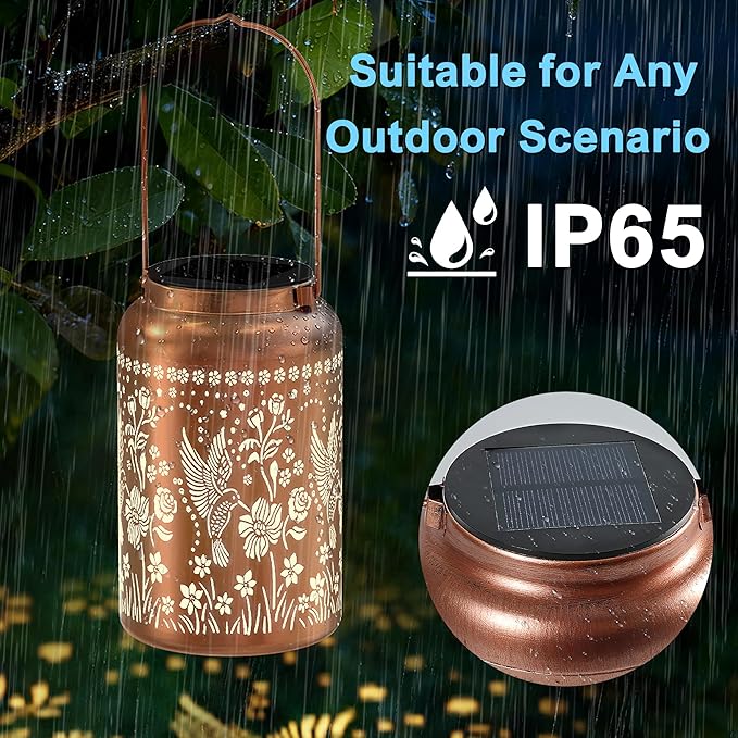 Solar Lanterns Outdoor WaterproofHummingbird Solar Lantern Gift for Women Girl Mom GrandmaValentine GiftsMetal Hanging Solar Lantern for YardGardenPorch Landscape Deconrations-2 Pack