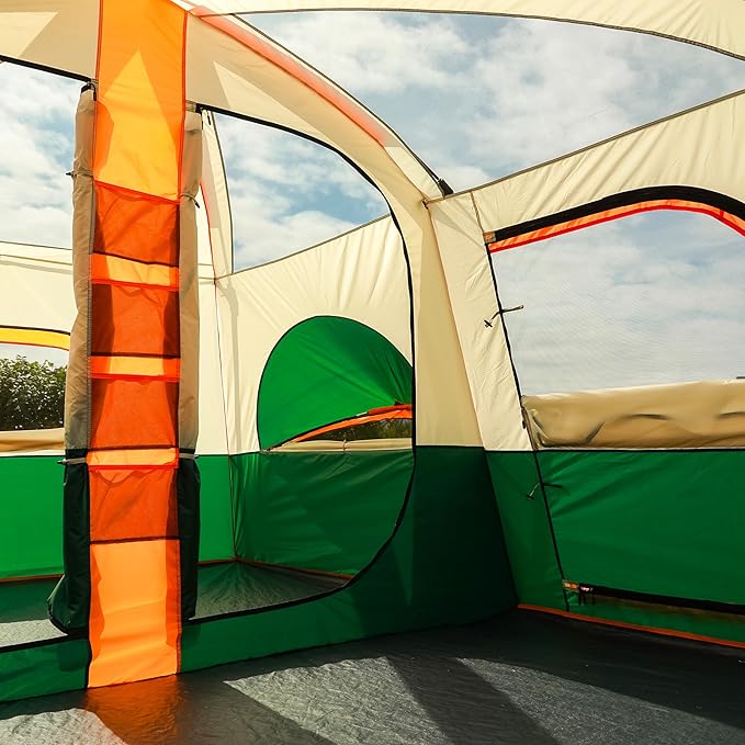 KTT Extra Large Tent 10-12-14 Person(B)Family Cabin Tents2 Rooms3 Doors and 3 Windows with MeshStraight WallWaterproofDouble LayerBig Tent for OutdoorPicnicCampingFamily Gathering