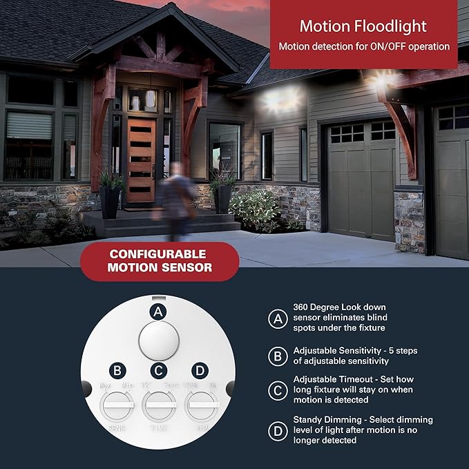 HALO FGS Ultra Bright Outdoor LED Security Floodlight 120-227V w/CCT &amp Lumen Select Motion Activation - White FGS60CLMTNW