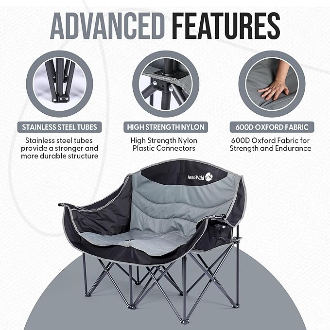 Double Folding Chair – Portable Loveseat for 2 Adults with 600 lbs Support – Water &amp UV Resistant Folding Outdoor Chair for Beach Picnic Camping