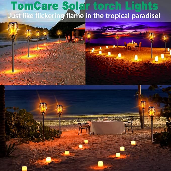 TomCare Solar Lights 43 Waterproof Flickering Flames 96 LED Torches Outdoor Landscape Decoration Lighting Auto On/Off Pathway Lights for Garden Patio Yard Black(2)