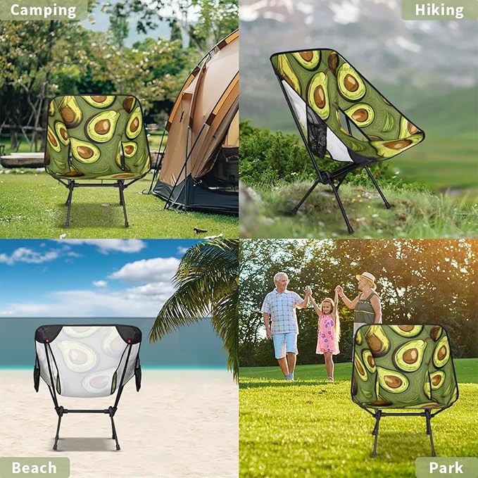 Honeybaby Folding Camping Chair Yummy Avocado Camping Chairs Lightweight Portable Chair Outdoor Foldable Chairs for Camping Travel Picnic Beach Hiking