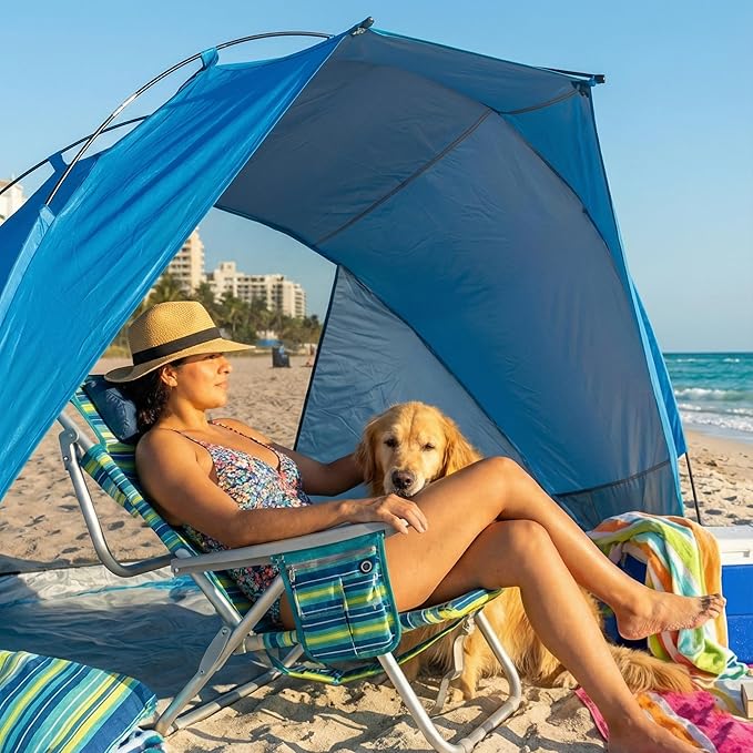 Aluminum Backpack Low Profile Beach Chair - 5-Position Lay Flat Reclining Folding Chair with Removable Cooler Bag - Heavy Duty 330 lbs Capacity Lightweight Portable Sand Seat - Striped Green