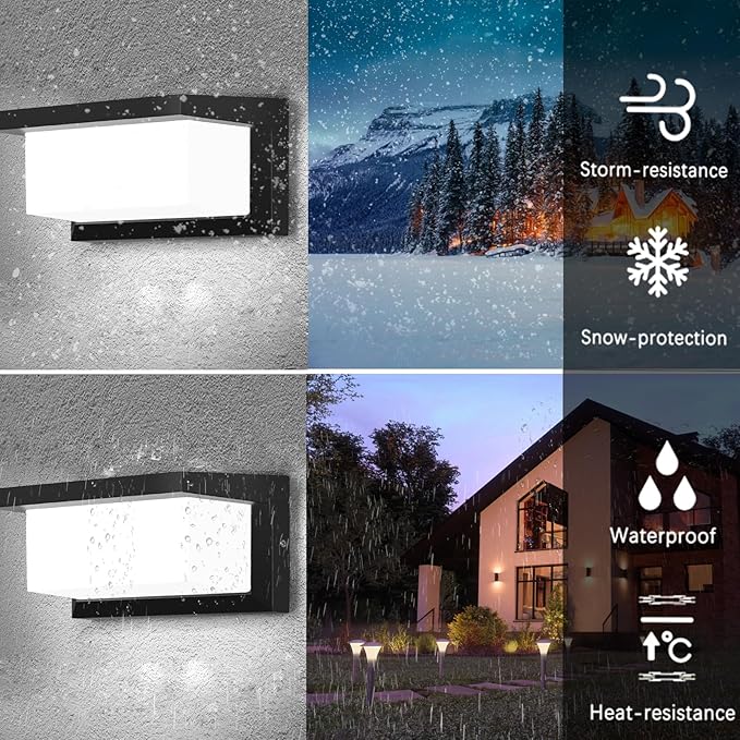 Outdoor Wall Sconce Lights 2 Pack Daylight Modern LED Exterior Wall Light 1500LM 3CCT Selectable 3000K 4000K 5000K Waterproof Wall Mounted Light with Flood-Effect Lighting for Porch Garage