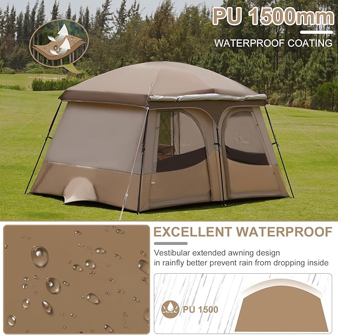Vidalido Tents6-8 Person Camping Tent with Extended Vestibule2 Room Weather Resistant Family TentsEasy Install Waterproof Outdoor Tent for Backpacking and Camping Hiking