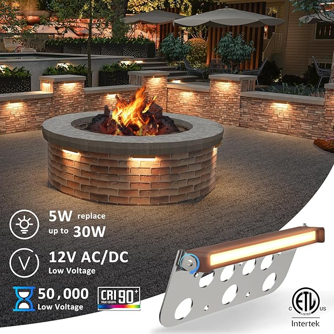 8 Pack 7 Inch Retaining Wall Lights 5W LED Hardscape Lighting 12V AC/DC Low Voltage Step Light 2700K Soft White IP65 Waterproof Outdoor Landscape Lighting for Patio Walls Stairs ETL