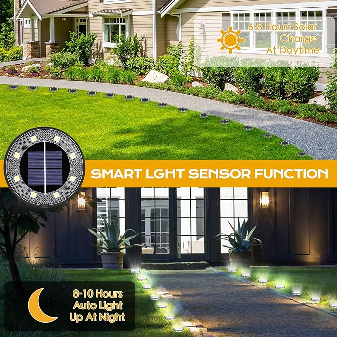Solar Lights Outdoor 16 Pack Solar Garden Outdoor Waterproof Pathway Lights Bright In-Ground Light Outdoor Lighting Decor for Lawn Patio Yard Driveway Step and Walkway White Light
