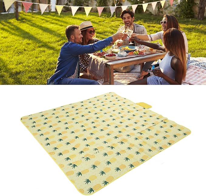 Picnic Blanket Oxford Cloth Rectangle Moistureproof Foldable Mat Camping Blanket Large Size 195x200cm Durably 3 Layer Material Aluminum Film Backing for Heat Insulation (Fruit)