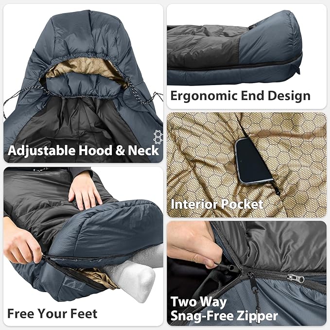 GEERTOP Portable Mummy Sleeping Bag with Graphene Lining for Adults Cold Weather 27°F to 40°F Lightweight &amp Water-Resistant Warm Compact for Camping Backpacking Hiking