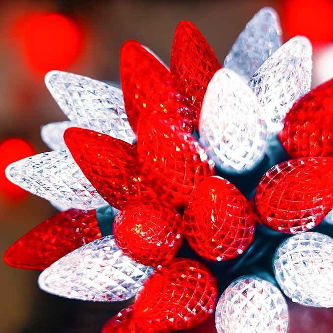 HAYATA Christmas Red White 50 LED Strawberry String Light - Fairy Xmas Decor Lighting for Outdoor Indoor Patio Party Home Wreath Garland Christmas Tree Decoration. (C9-Red White)
