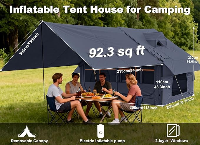 Inflatable Camping Tent2/4/6/8 Person Glamping Inflatable Tents with Awning Quick Setup Blow Up Tents with Pump Waterproof Oxford Inflatable House for Camping Air Glamping Hot Tents for Adult