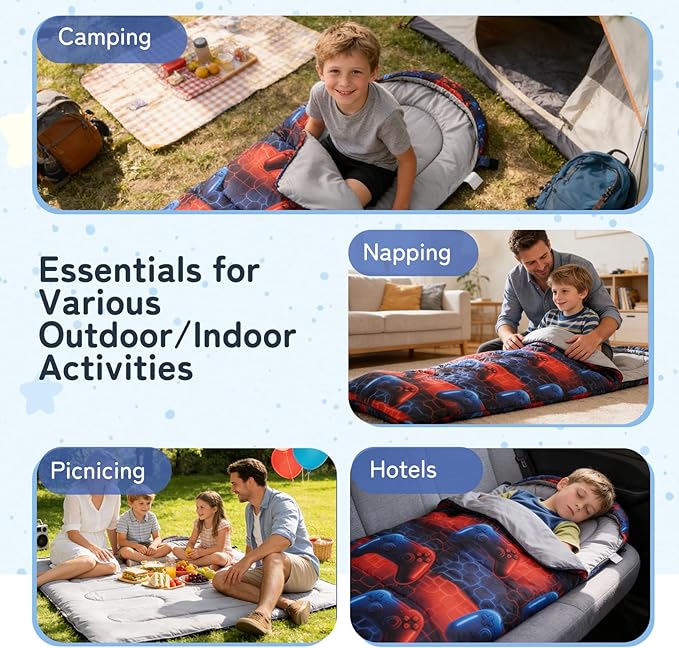 tuphen Kids Sleeping Bag - 50-77℉ 3-Season Waterproof Sleeping Bag for Boys &amp Girls Lightweight 2.2 lbs Camping Gear with Compression Bag Ideal for Camping Hiking Indoor