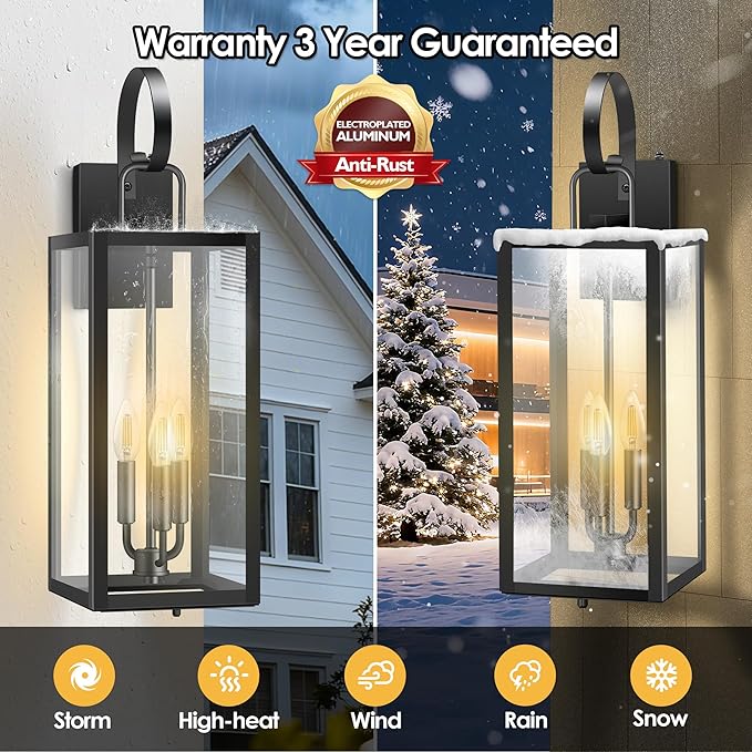 25'' Large Dusk to Dawn Outdoor Wall Light with Closed Bottom 2-Pack Waterproof Porch Lights Outdoor Anti Rust Modern Sconce Lights with E12 Socket for Big House