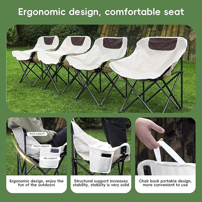Portable Outdoor Camping Set Square End Table with 4 Moon Chairs for Patio Garden Living Room Indoor Outdoor Use (White 47 inches)