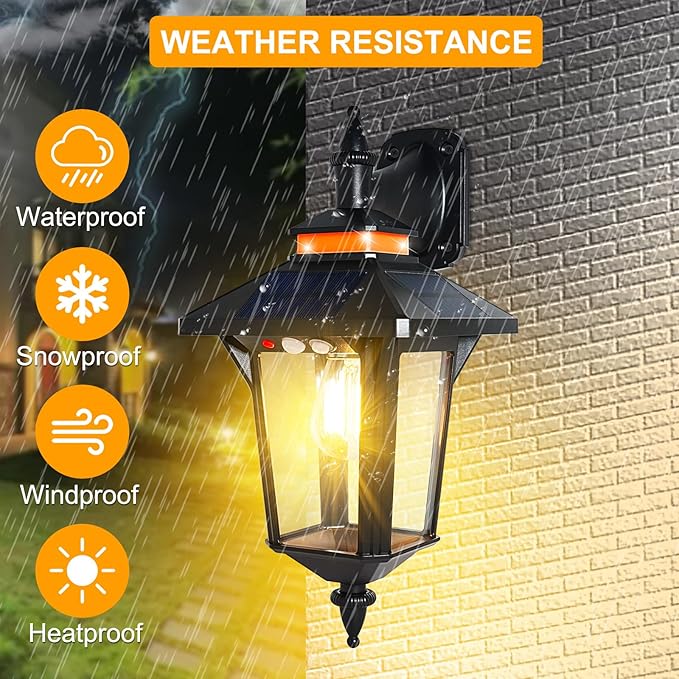 Solar Powered Wall Lantern Lights Outdoor with 3 Modes Motion Sensor Solar Wall Light Waterproof Dusk to Dawn LED Exterior Front Porch Lights Fixtures Wall Mount for Garage House Patio Doorway Yard