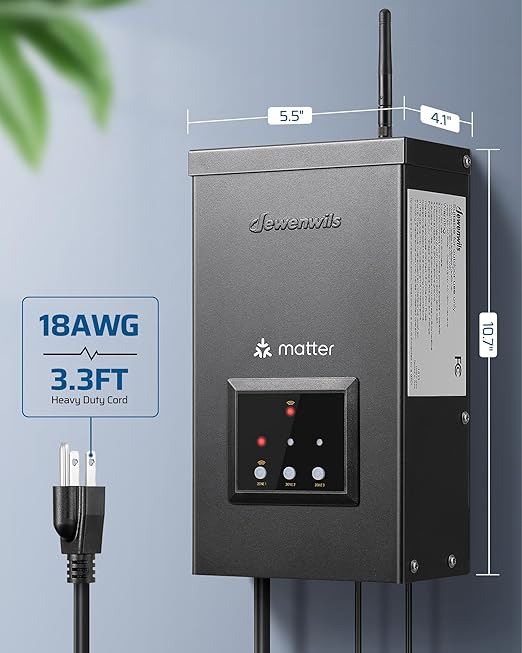 DEWENWILS 200W Matter Low Voltage Landscape Transformer WiFi Landscape Lighting Transformer with 3 Independent Outputs 120V AC to 12V/14V AC Compatible with Alexa Google Assistant