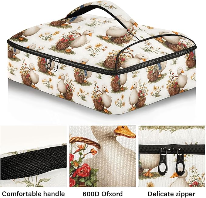 Casserole Carrier Cartoon Ducks PatternInsulated Casserole Carrier for Hot or Cold Food Thermal Lunch Tote for Potluck Parties Picnic Beach Fits 9 x 13 Inches Baking Dish