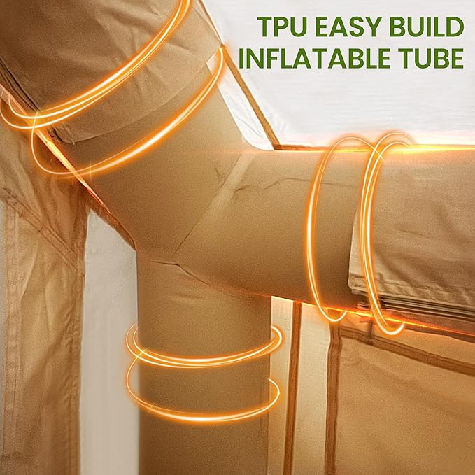 IDEALHOUSE Inflatable Camping Tent with Air Pump 6-8 Person Large Blow Up Tent for Family Waterproof Oxford Glamping Tent with Easy Setup Air Beam Portable Outdoor Tent for All Seasons Beige