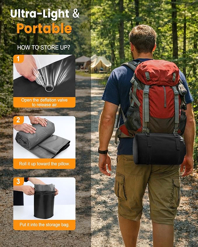 Double Sleeping Pad for Camping 5.9 Inch Thick Self Inflating Sleeping Mat for Camping with Built in Pillow and Foot Pump 2 Person Camping Mattress for Backpacking Hiking