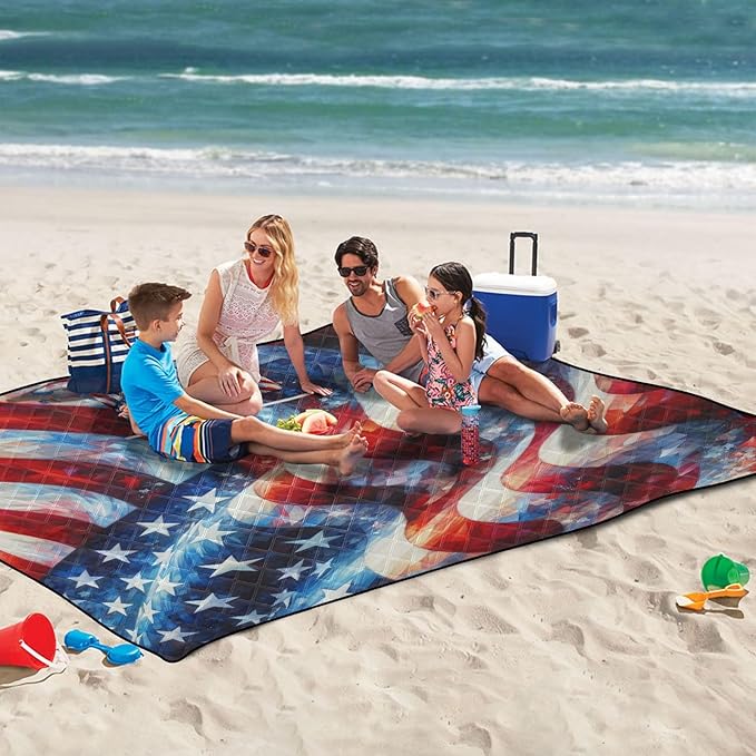 American Flag Picnic Blankets - Extra Large Waterproof Foldable Portable Picnic Blanket 60x80 Beach Blanket Outdoor Mat for Grass Park Hiking Travel