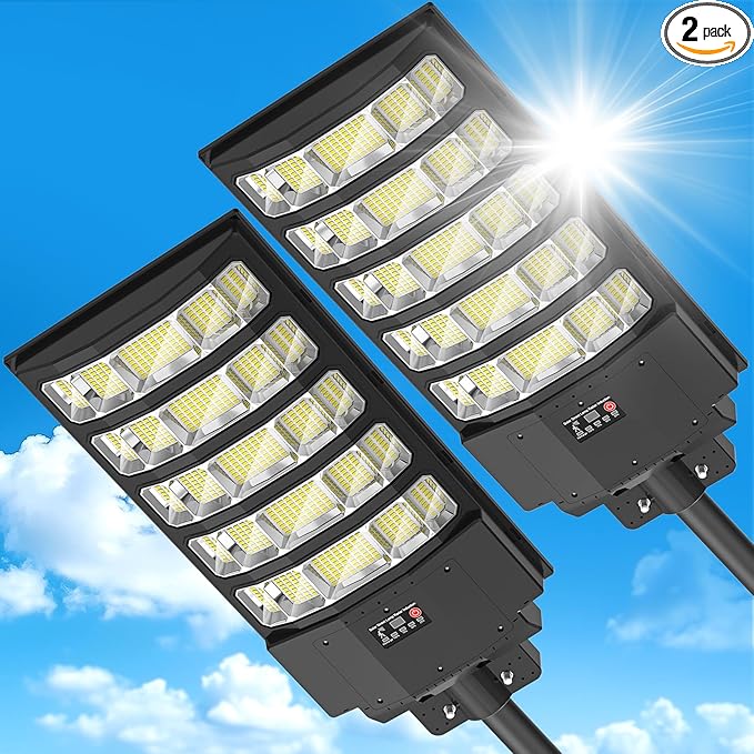 8000W Solar Street Light Outdoor Waterproof240000LM Solar Powered Parking Lot Lights Large Street Light Dusk to Dawn with Motion Sensor LED Flood Light Wide Angle Lamp for street yards etc- 2Pack