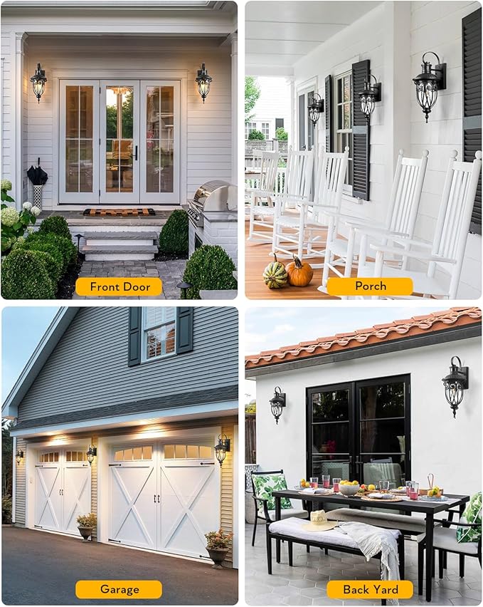VIANIS Motion Sensor Outdoor Lights Black Motion Lights for Outside Dusk to Dawn Outdoor Light Fixtures with Seed Glass 100% Aluminum Exterior Lighting Fixtures with House Garage Porch Doorway