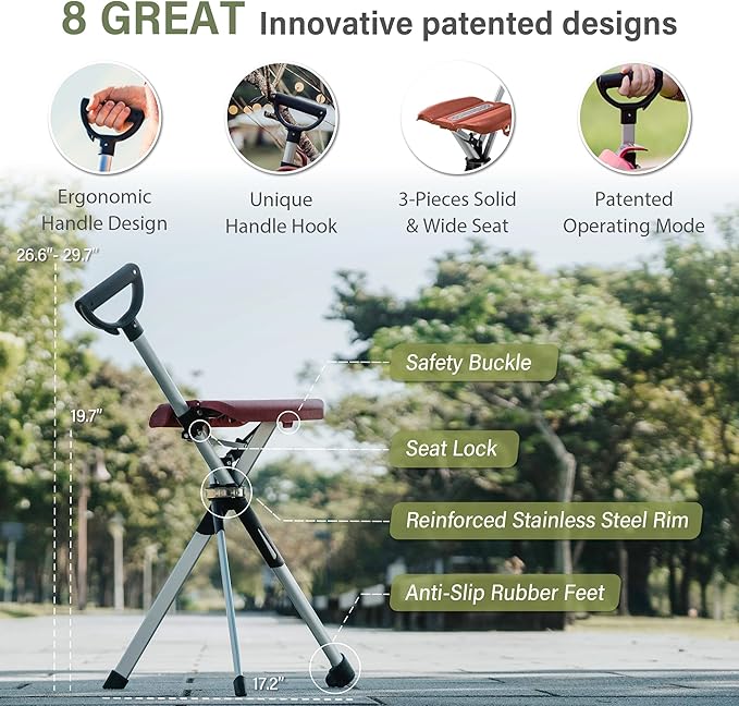 STEP2GOLD Ta-Da Chair Series 2- Portable Walking Stick Cane with Seat Foldable Chair Hiking Stick for Camping Hiking Lightweight Aluminum Easy Carry Anti-Slip