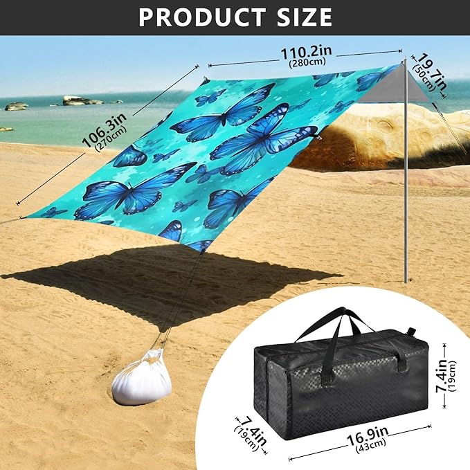 ButterflyCamping Sun Shelters 9.2 x 10.5 FT Beach Canopy Tent Sun Shade with Carrying Bag for Camping Trips Fishing Backyard Fun or Picnics 21341348