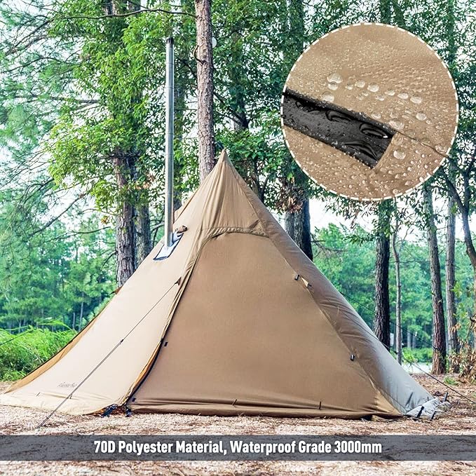 FIREHIKING Camping Hot Tent 2-4 Person Teepee Tent with Stove Jack for Backpacking Hunting 11'6 x 6'11 | with Stove Jack for Backpacking Hunting