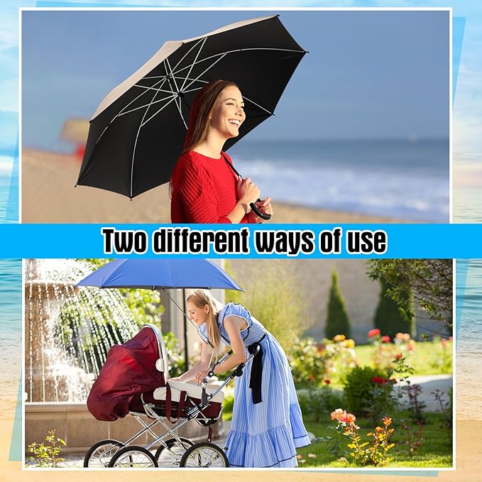 Talltalk 2 Pcs Beach Umbrella with Universal Clamp Adjustable Beach Shade UV Protection Chair Portable Outdoor Umbrella for Camping Patio Chairs Golf Carts