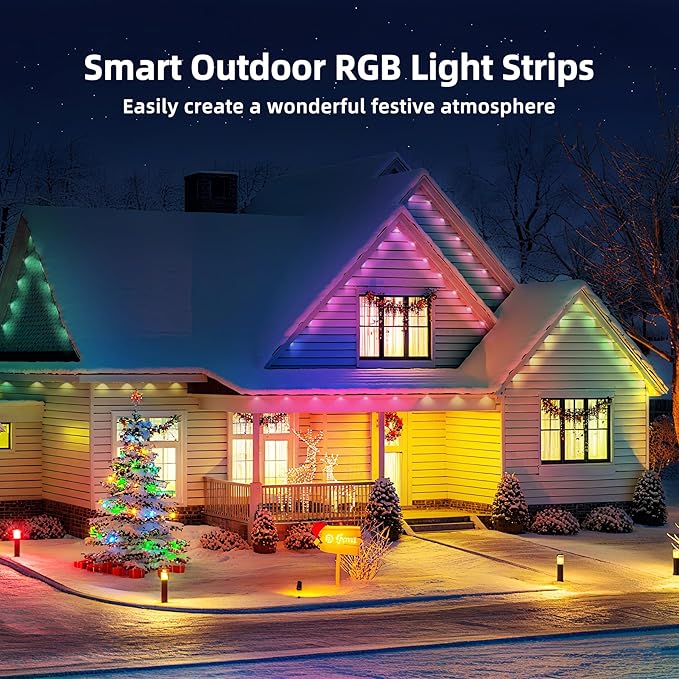 50FT Permanent Outdoor Lights for HouseRGB LED Eaves Lights with IP67 Waterprooff Smart App Remote Control Music Sync for ChristmasDaily &amp Holiday Party Decor