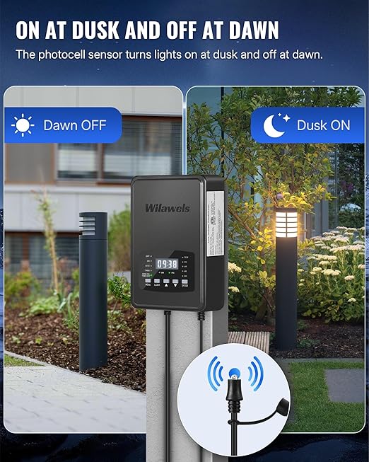 200W Low Voltage Landscape Transformer Weatherproof Outdoor Low Voltage Transformer 120V AC to 12/14V AC Landscape Lighting Transformer with Timer and Photocell Sensor ETL Listed D11LT06