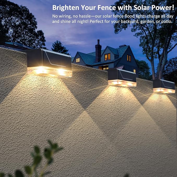 Solar Fence Lights Outdoor - 3000/4000/6000K 3 Mode IP65 Waterproof Fence Lights Solar Powered Dusk to Dawn Solar Light for Outside Backyard/Step/Patio/Deck/Stair Railings and Wall (12 pack)