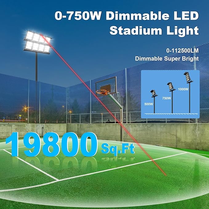 112500LM Led Stadium Light Dimmable 0-750w Super Bright Led Arena Flood Lights Outdoor 100-277v 5000k Yoke U Mount IP66 Waterproof Outside Wall Light Commercial for Square Golf Court Port
