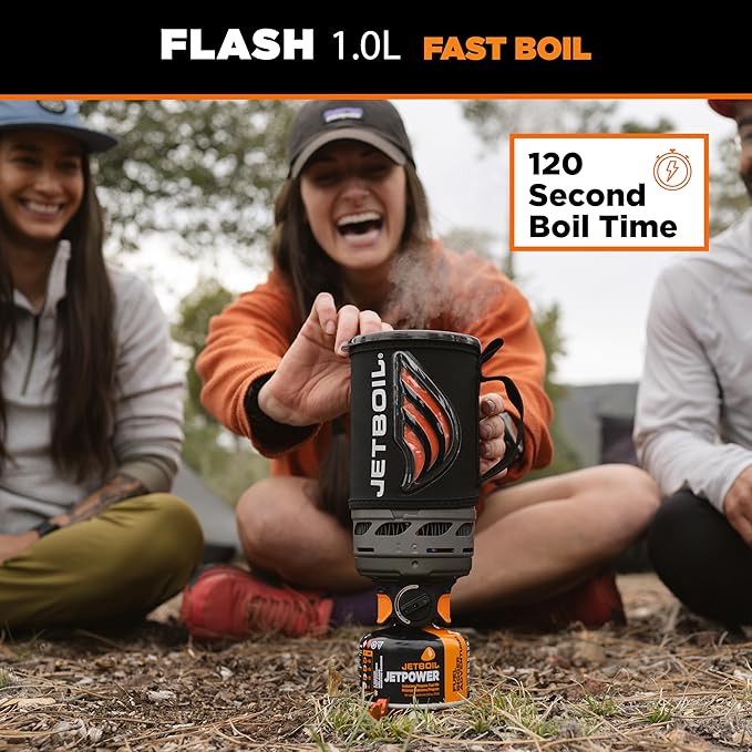 Jetboil Flash Portable Fast Boil Stove for Camping and Backpacking with 1-Step Auto Ignition Propane/Isobutane Burner with Cooking Cup