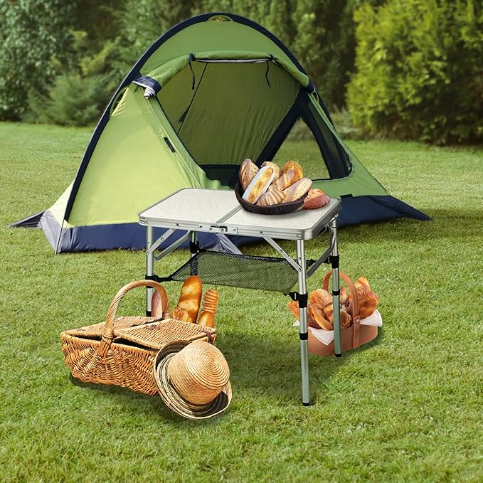 Folding Camping Table with Adjustable Height 23.6 x 15.8 Portable Lightweight Tables with Aluminum Legs for Outdoor Camp Picnic Beach Backyard Tailgate Cooking 3 Heights