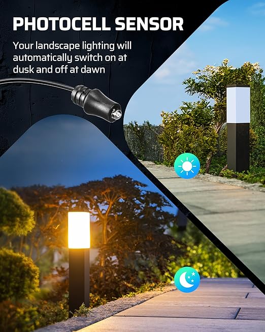 DEWENWILS 200W Low Voltage Landscape Transformer 120V to 12V/15VAC Landscape Lighting Transformer Dusk to Dawn Sensor &amp Timer Weatherproof Low Voltage Transformer for Spotlight Pathway Light