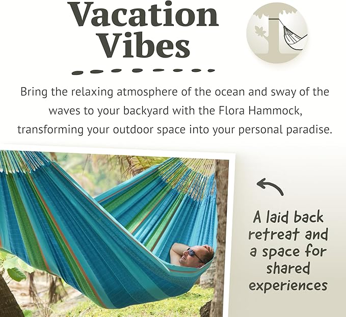 LA SIESTA Flora Hammock Transform Your Backyard Patio or Porch into a Relaxation Oasis Ultra Soft Cotton Hammock Max 440 Lbs Family Hammock King Curaçao