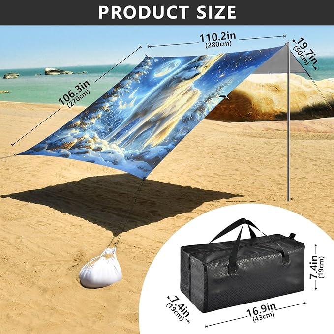 Camping Sun Shelters White Wolf in Snow Beach Canopy 126 * 110.2in