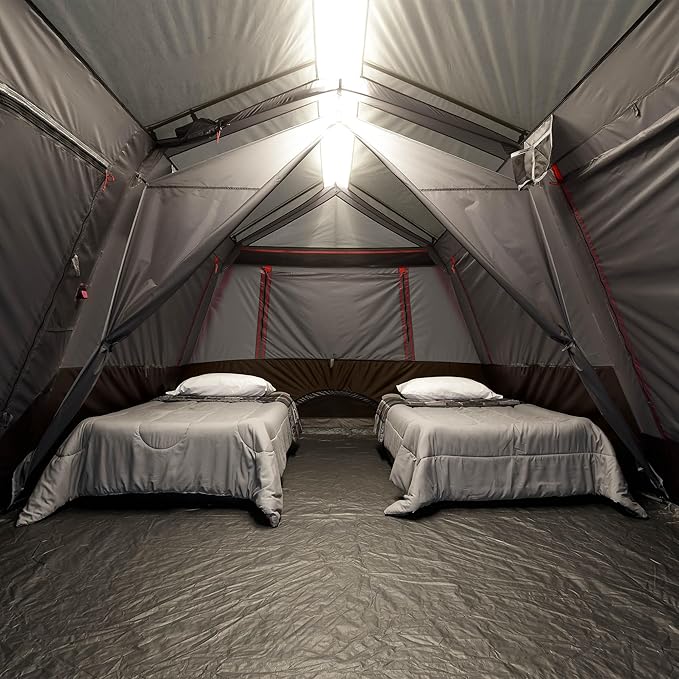 CORE 10 Person Instant Cabin Tent with LED Lights | Lighted Pop Up Camping Tent with Easy 2 Minute Camp Setup | Portable Large Family Cabin Multi Room Tents for Camping