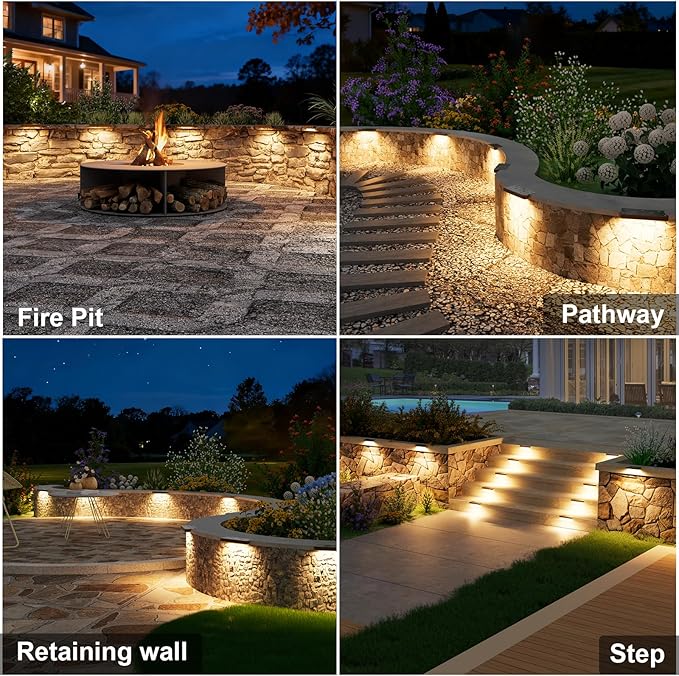 VOLISUN 7 Inch Retaining Wall Lights IP67 Waterproof Hardscape Lighting Cuttable Low Voltage Lighting 12V Paver Lights 2.8W Outdoor Step Landscape Lights 2700K Soft White (12 Pack)