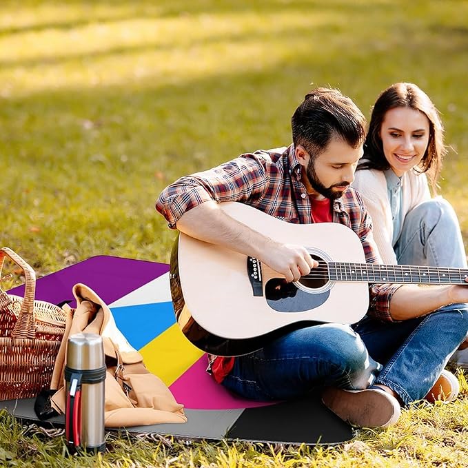 Rainbow Hearts Gay Pride Flag Colored Waterproof Outdoor Picnic Blanket Sandproof Beach Mat for Camping Hiking Grass Travelling