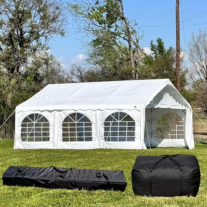 DELTA 20'x20' Budget PE Party Tent + (1) Long and (1) Short Bags Tents for Partiescarpas para FiestasHeavy Duty Upgraded Galvanized Wedding Tent Canopy Big Tents Carport Outdoor Event(B Model)
